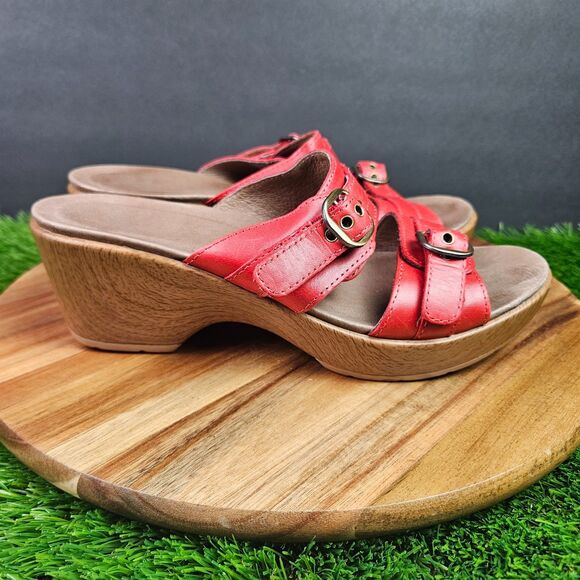 Dansko Jessie Red Leather Double Strap Slide Sandals Size EU 38 US 7.5- 8 - Picture 1 of 12
